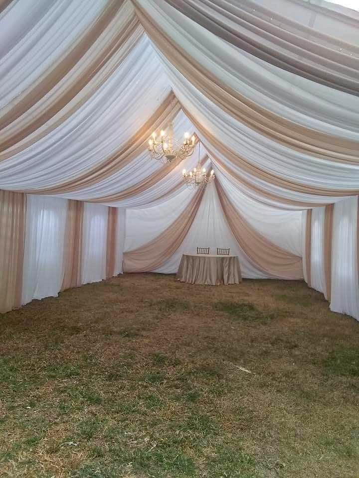 DRAPPING BLANCO PARA TU CARPA CON 5 COSTURA DE 5 PIES X 12 YARDAS TELA INTERLACK
